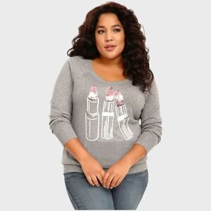 Torrid Plus Size New Lipstick Sleeve  Raglan Sweater.